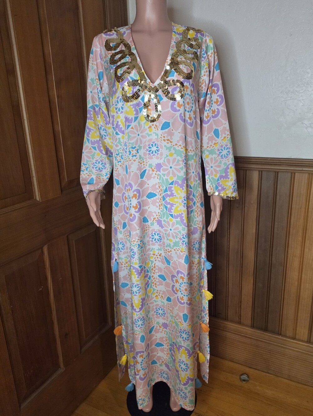 Miss June Paris Gueliz Pastel Maxi Dress Sequins Tassels One Size